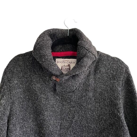 ROOTS CABIN Men’s Wool Chunky Knit Pullover Sweater Elbow Patches Black Grey M - Picture 2 of 8